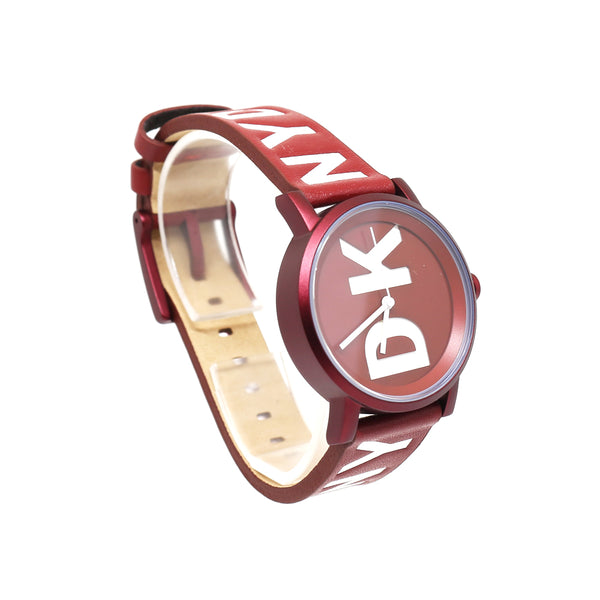 DKNY Ladies Watch Maroon Metal Case Bluesalon