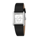 Esprit Ladies Rectangular Silver-Tone Watch with Black Leather Strap