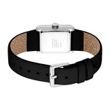 Esprit Ladies Rectangular Silver-Tone Watch with Black Leather Strap