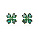 Swarovski Idyllia Stud Earrings Clover, Green, Gold-tone plated