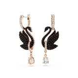 Swarovski Swan Drop Earrings Swan, Black, Rose gold-tone plated