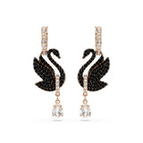 Swarovski Swan Drop Earrings Swan, Black, Rose gold-tone plated