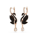 Swarovski Swan Drop Earrings Swan, Black, Rose gold-tone plated