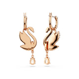 Swarovski Swan Drop Earrings Swan, Black, Rose gold-tone plated