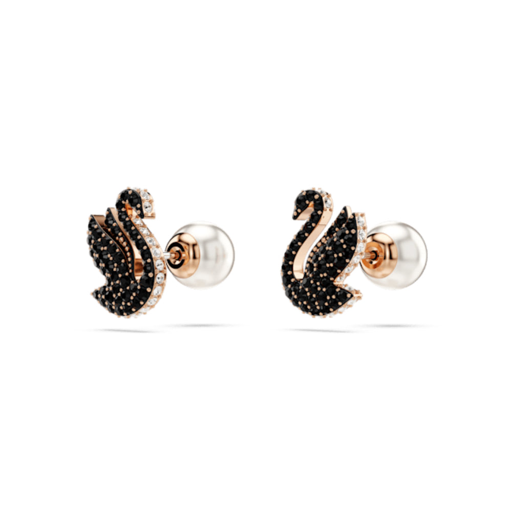 Swarovski Swarovski Swan Stud Earrings Swan Black Rose gold tone pla Bluesalon