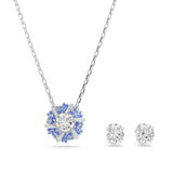 Swarovski Idyllia Set (Necklace and Earrings)  Mixed cuts, Flower, Blue, Rhodium plated