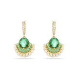 Swarovski Idyllia Drop Earrings Mixed cuts Shell Green Gold-tone plated