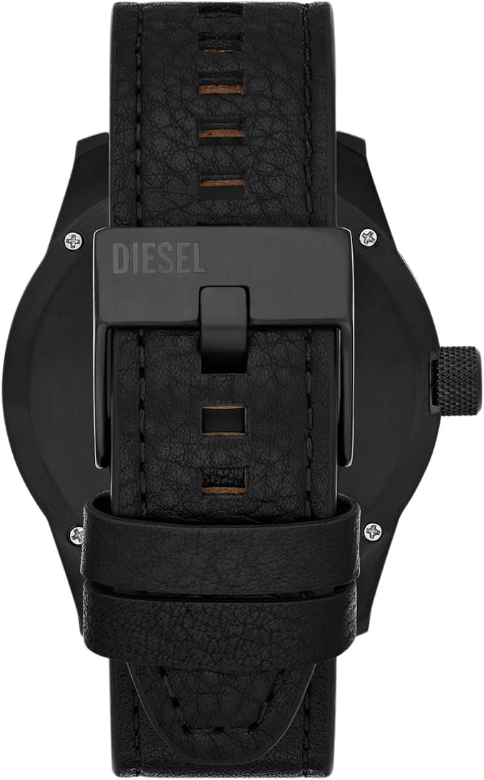 Diesel Rasp Gents Black Red Dial Black Leather Strap Watch Bluesalon