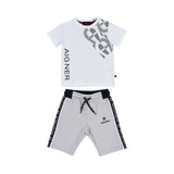 Aigner Kids Boy's White & Grey Set of T-Shirt & Bermuda