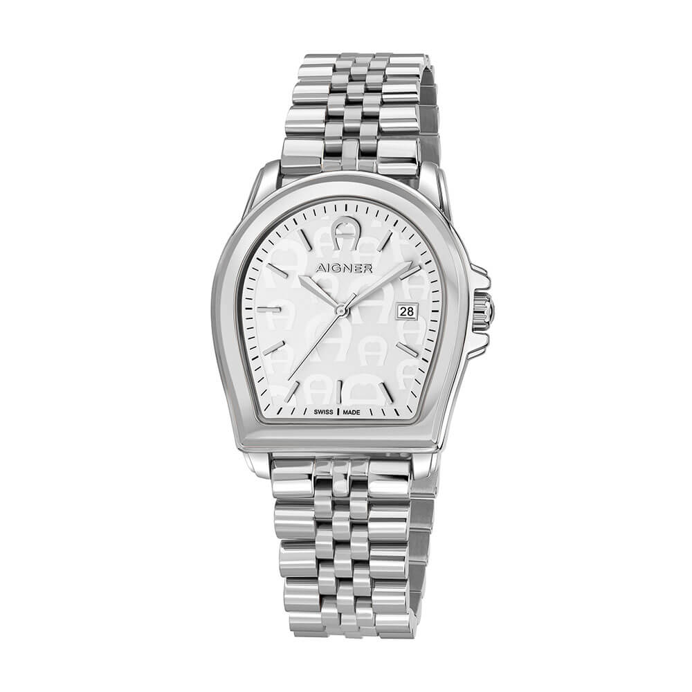 Aigner Verona Men s White Dial Stainless Steel Metal Bracelet