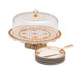 Casa Blu Geometric Diamond Cake Stand with Dome and Serving Plates (8pc Set) - Gold Accents