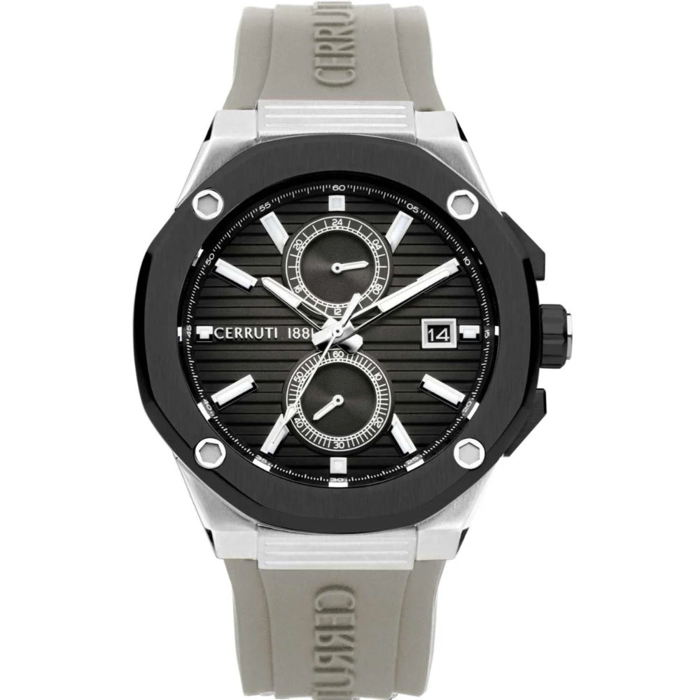 Cerruti Razzuolo Gents Black Dial Black Case Grey Silicon Strap Watch Bluesalon