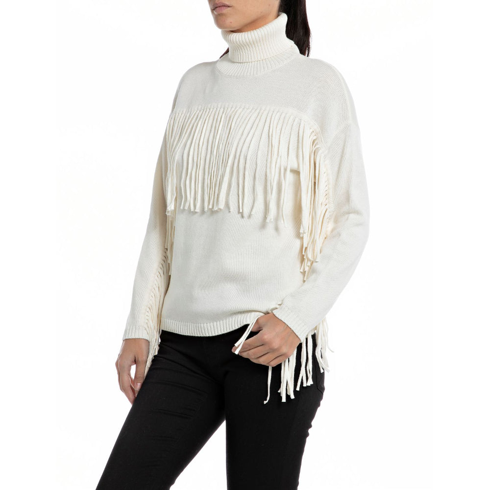 Replay Women's High Neck Sweater with Fringes –