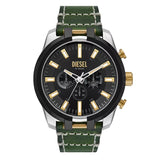 Diesel Split chronograph Gents Black Dial Green Leather Strap Watch