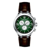 Marc Enzo Gents Green Dial Chronograph Brown Leather Quartz Watch