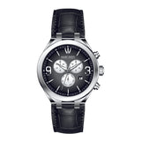 Marc Enzo Gents Chronograph Black Dial Black  Leather Quartz Watch