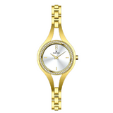 Marc Enzo Ladies White Dial Gold-Tone Stainless Steel Quartz Watch