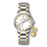 Marc Enzo Ladies Two-Tone Stainless Steel Quartz Watch with Charm