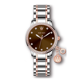 Marc Enzo Ladies Brown Dial Two-Tone Stainless Steel Quartz Watch with Charm