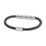 Guy Laroche Pierre Stainless-Steel Bracelet With Black-Silver Leather Cord