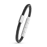 Guy Laroche Pierre Stainless-Steel Bracelet With Black-Silver Leather Cord