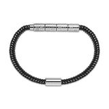Guy Laroche Pierre Stainless-Steel Bracelet With Black-Silver Leather Cord