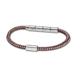 Guy Laroche Pierre Stainless-Steel Bracelet With Brown-Silver Leather Cord