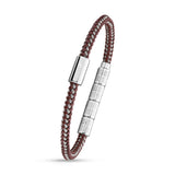 Guy Laroche Pierre Stainless-Steel Bracelet With Brown-Silver Leather Cord