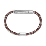 Guy Laroche Pierre Stainless-Steel Bracelet With Brown-Silver Leather Cord