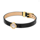 Guy Laroche Fleurine Ladies Gold-Plated Braceelt With Mother Of Pearl & Black Leather