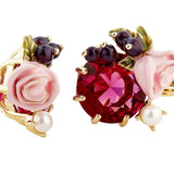 Les Nereides Roses And Blackcurrant Berries Clip-On Earrings