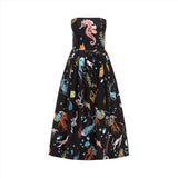 Leo Lin Women's Leanne Bustier Midi Dress Twilight Print in Black