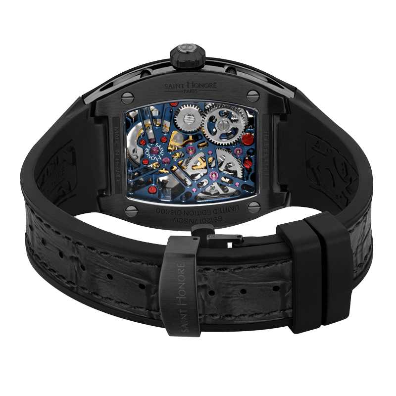 Saint Honore Monceau Men's Tourbillon Black Open Dial Black Case