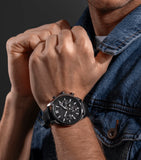 Police Rangy Gents Black Dial Black Leather Strap Watch