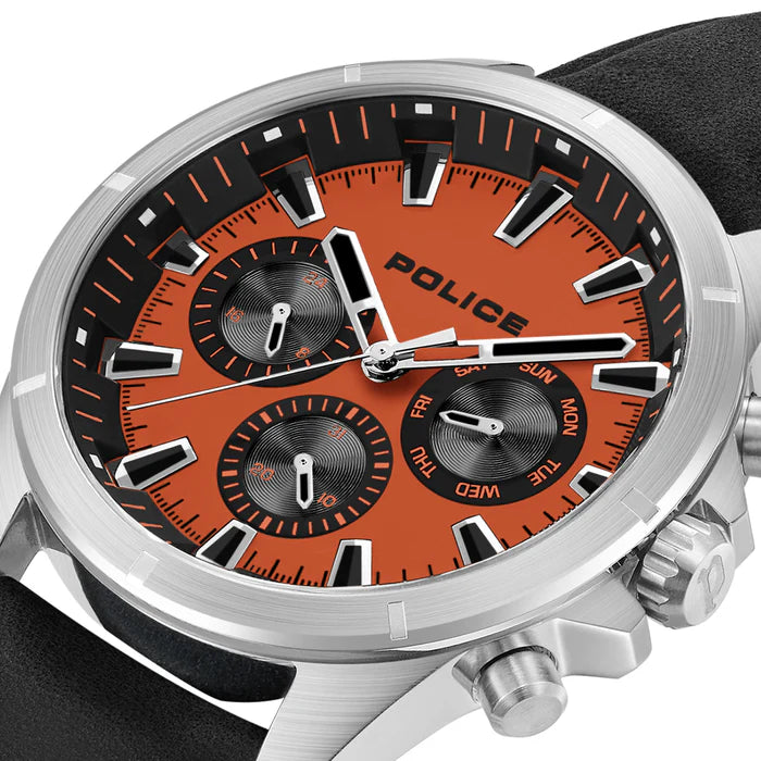 Police Malawi Gents Matte Orange Dial Stainless Steel Steel Case Black Bluesalon