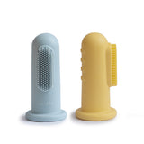 Mushie Kids Silicone Finger Toothbrushes - Powder Blue / Pale Daffodil | Gentle Oral Care for Babies