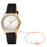 Esprit  Uma S Ladies Silver Dial Black Leather Strap Watch