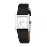 Esprit Ladies Rectangular Silver-Tone Watch with Black Leather Strap