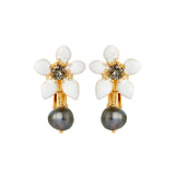 Les Nereides Ranunculus and Cultured Pearls Clip-On Earrings