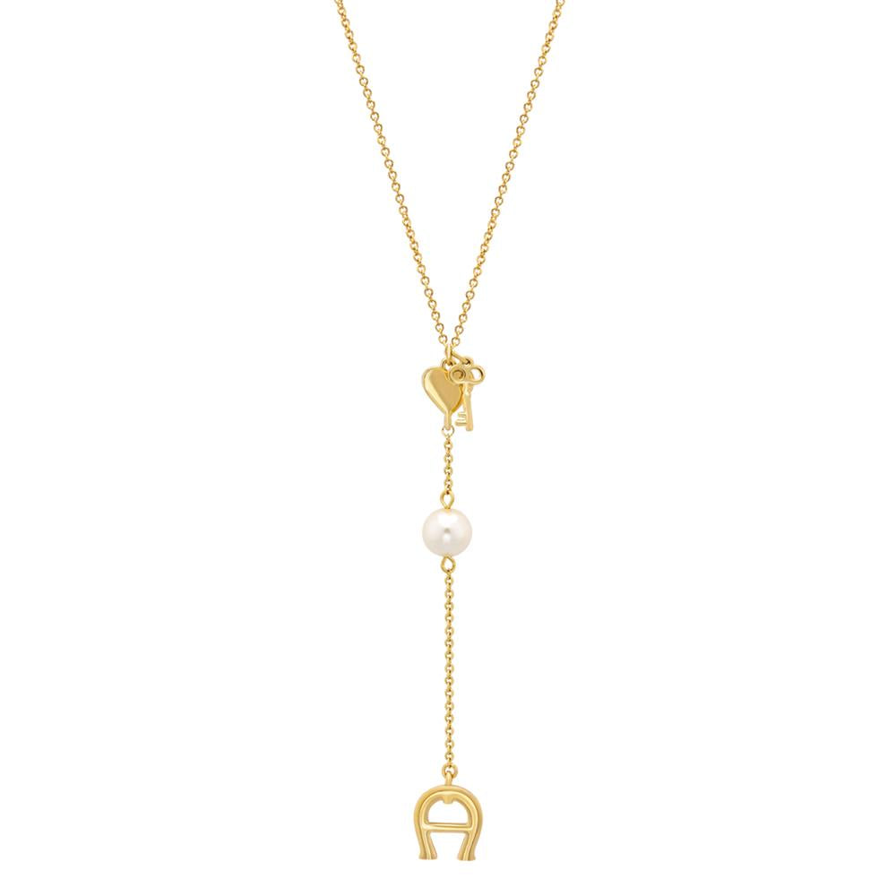 Aigner Necklace Gold Plated Bon Voyage With Pearl A Logo Pendant