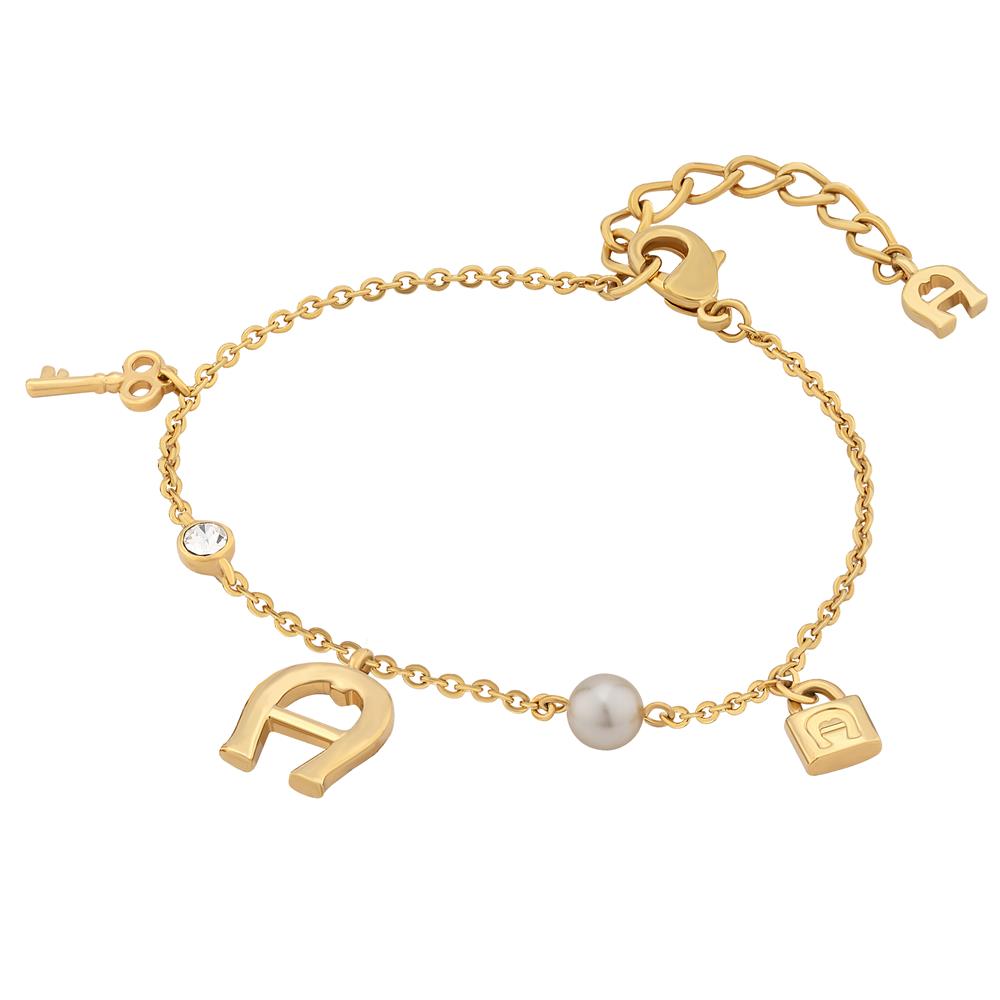 Aigner Bracelet Gold Plated Bon Voyage Pearl With Lock Key