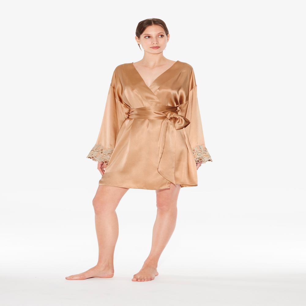 La Perla Maison Silk Satin Short Robe With Frastaglio –