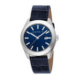 ESPRIT Men's Silver Color Watch with Dark Blue Dial and Leather Strap