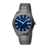 ESPRIT Men's Gun Color Watch with Dark Blue Dial and Metal Bracelet