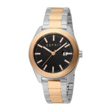 ESPRIT Men's Two Tone Silver and Rose Gold Color Watch with Black Dial and Metal Bracelet