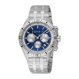 ESPRIT Men's Chronograph Watch with Silver Color Case and Dark Blue Dial on Stainless Steel Metal Bracelet - 10 ATM