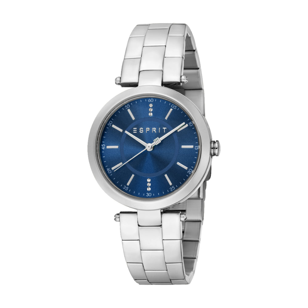 ESPRIT Women s Silver Watch with Dark Blue Dial and Stainless Steel Br Bluesalon