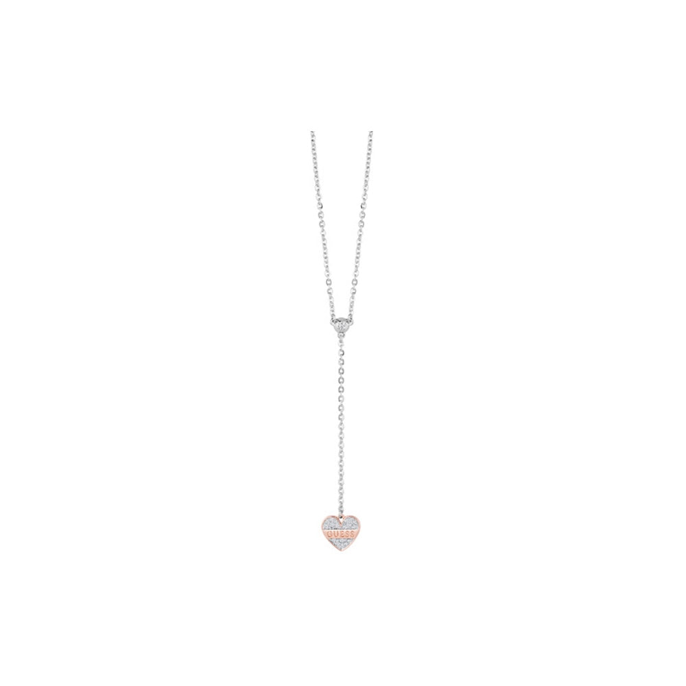 Guess Necklace Silver Color Cahin With Long Sparkle Ip Rosegold Heart Bluesalon