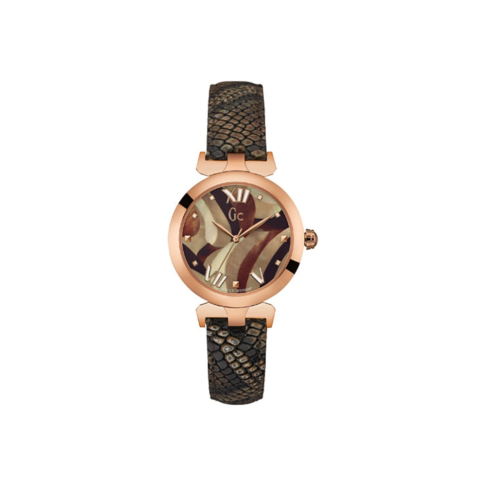 Gc Ladies Ladybelle Collection Watch IP Rose Gold Case With Leather St Bluesalon