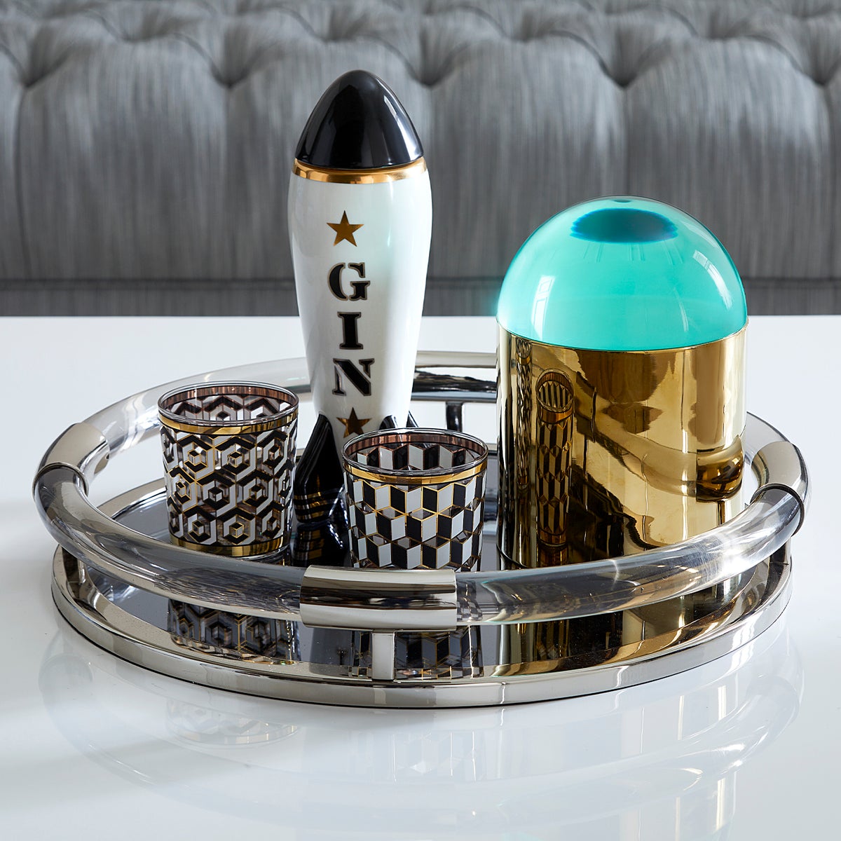 Jonathan Adler Round Jacques Tray - Nickel/Smoke – Bluesalon.com